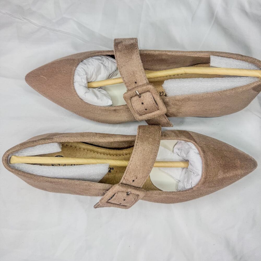 Bella Vita Taupe Faux Suede Pointed Toe Mary Jane Flats Size 6M
